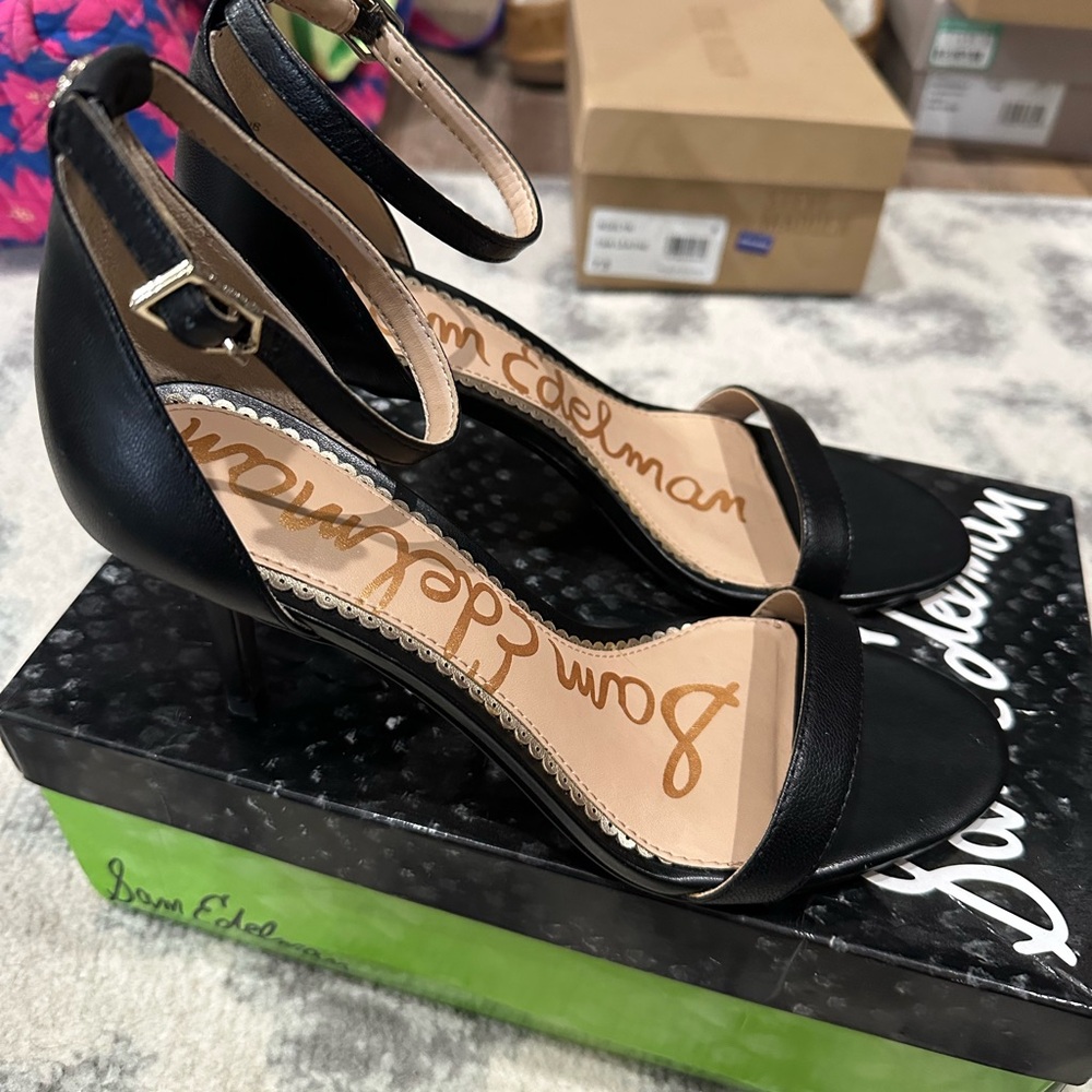 Sam Edelman Black Stiletto Heels with Ankle Strap
